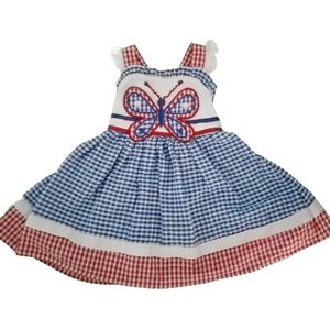 Blueberi Boulevard Sundress Butterfly Red|White|Blue Gingham Baby Girls 0-3 Mont